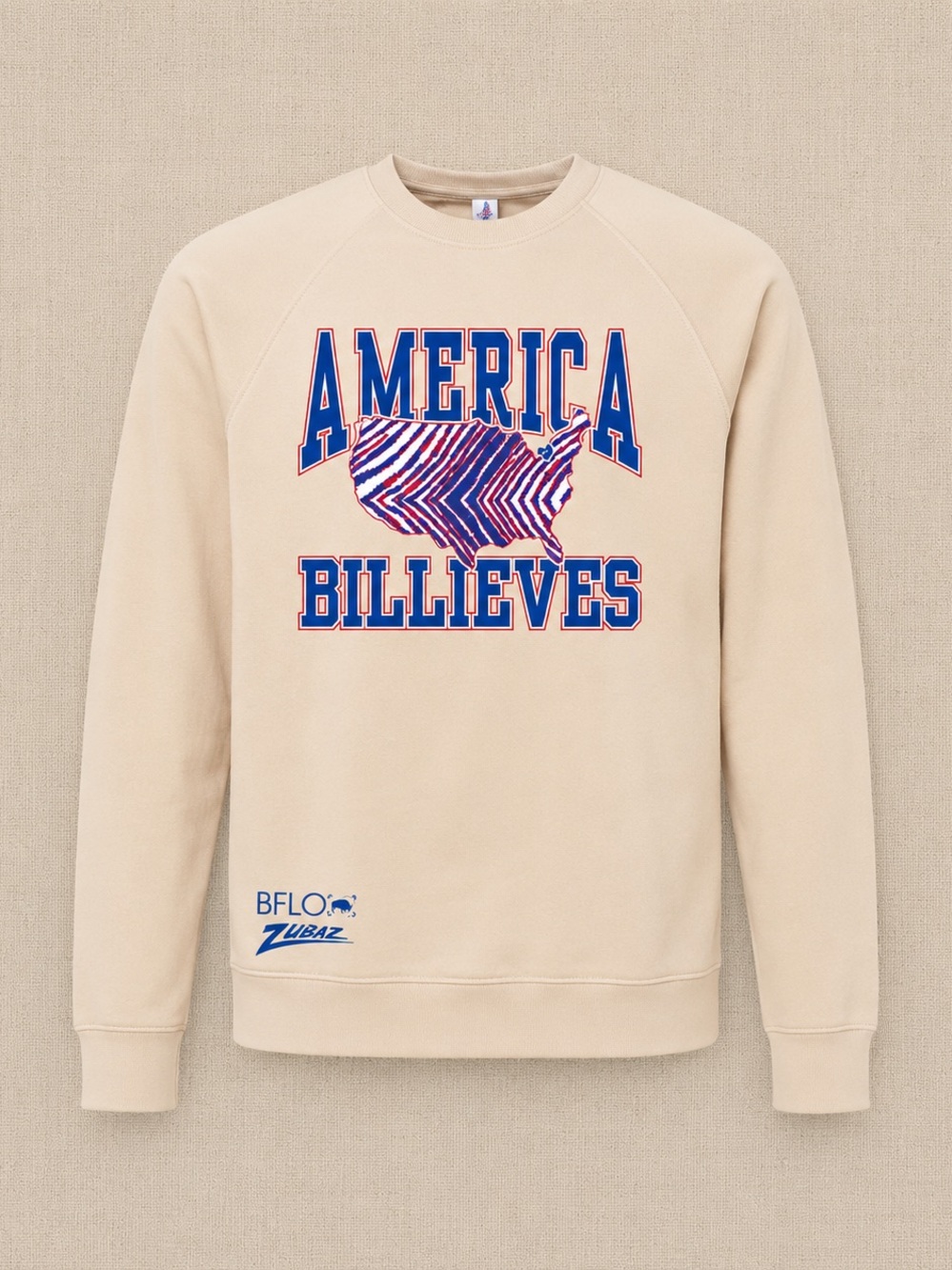 Limited Edition BFLO x Zubaz "America Billieves" Buffalo Bills Crewneck | XS